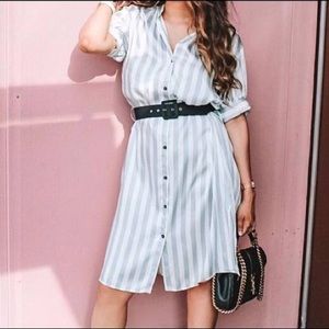 NWT Zara Striped Grey & White Shirt Dress w Belt